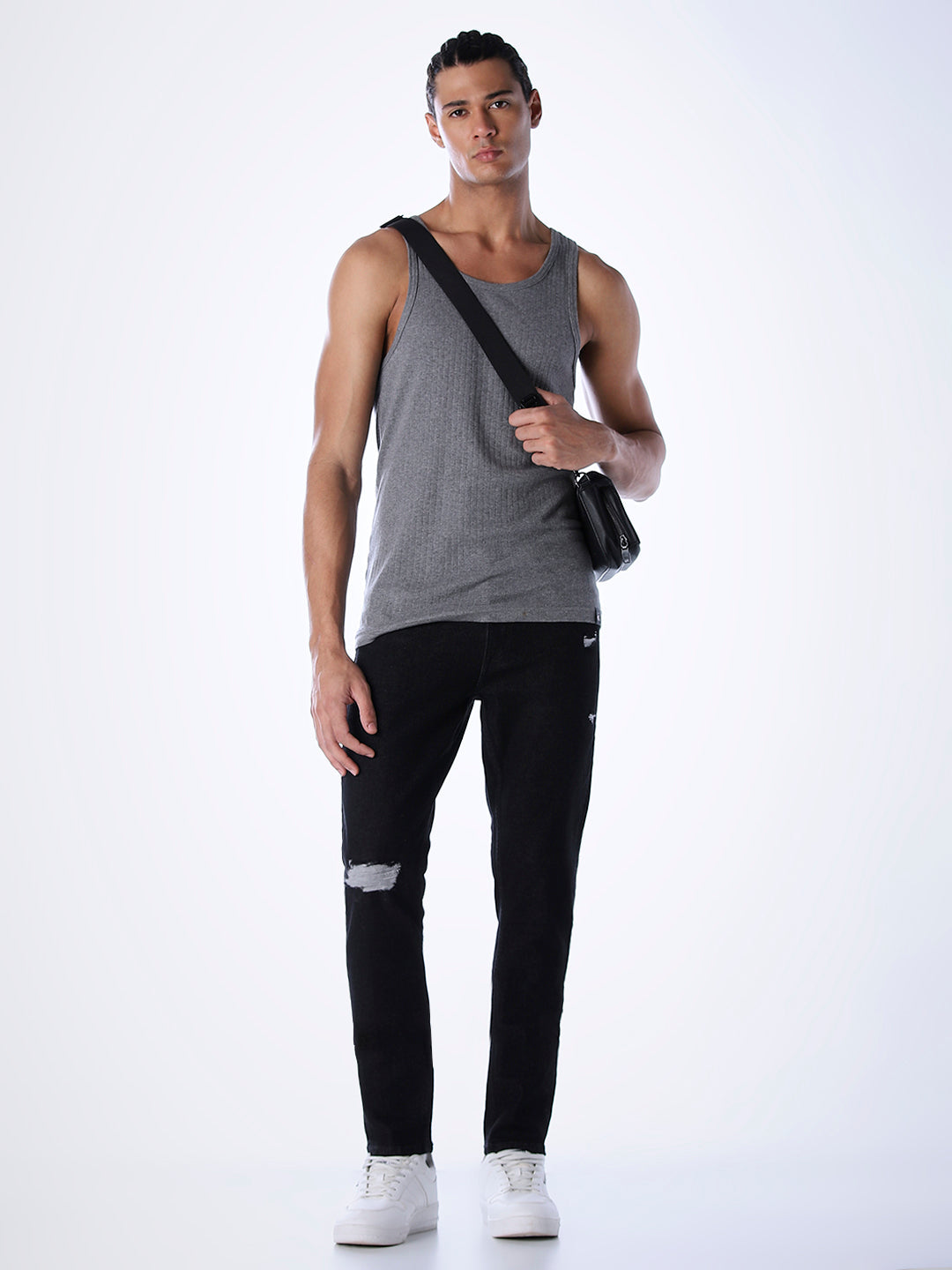 5 Pocket Distressed Glenn Slim Fit Jeans - Black