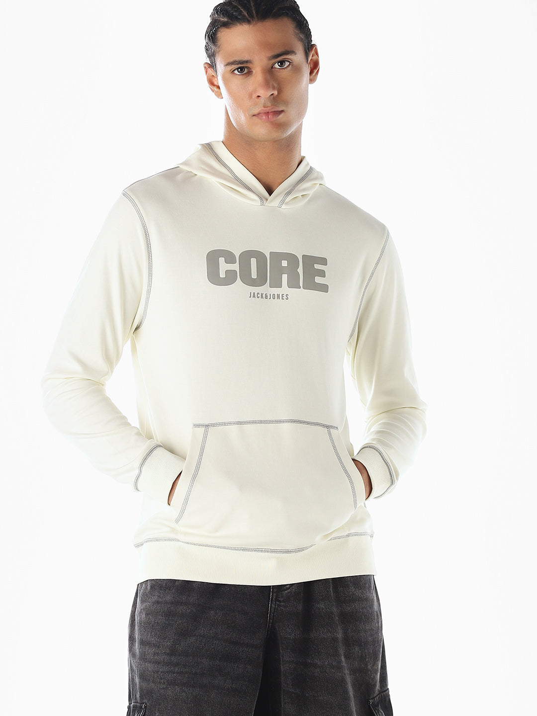 Contrast Stitch Hooded Sweatshirt - S