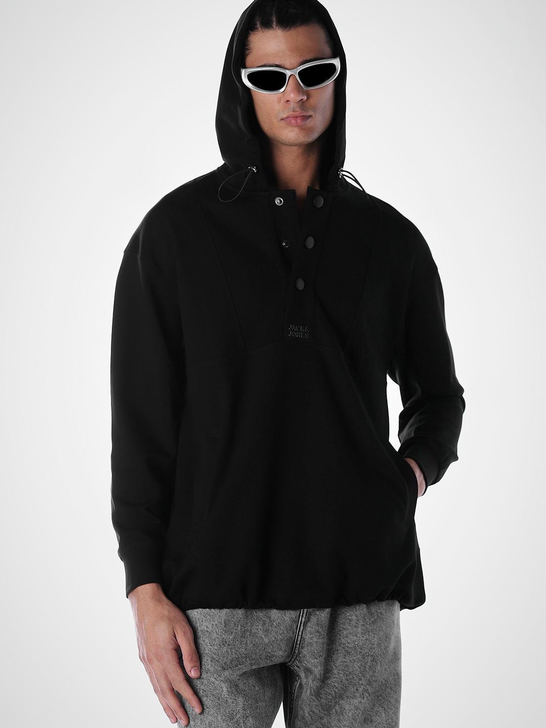 Hooded Oversized Black Sweatshirt - S