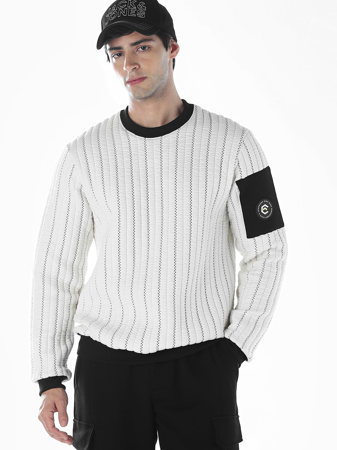 Quilted Striped Sweatshirt - S