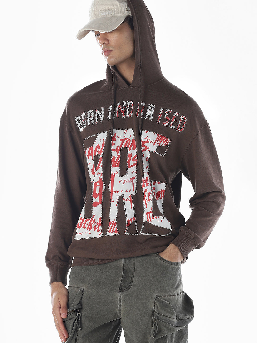 Applique Patchwork Hooded Sweatshirt - S