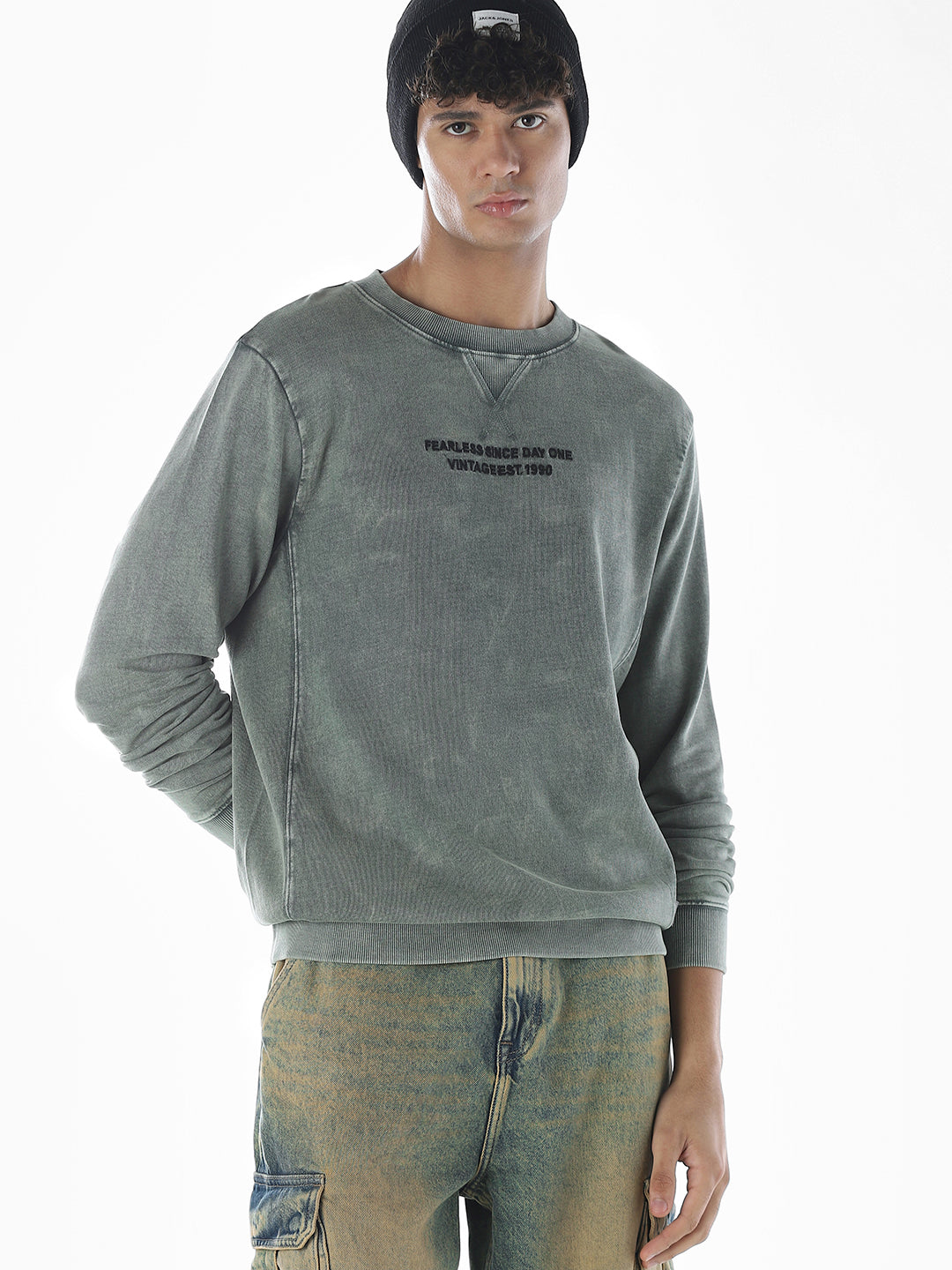 Acid Washed Crew Neck Sweatshirt - S