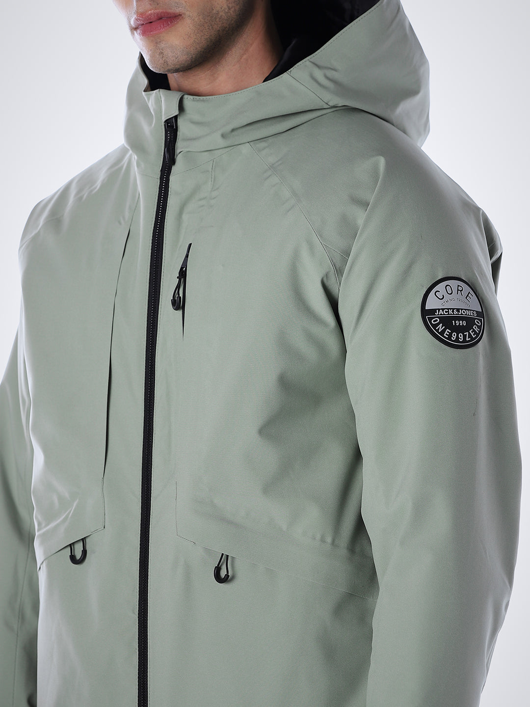 Sage Green High Neck Hooded Jacket