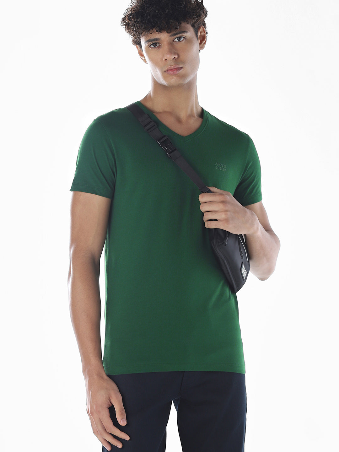 Cotton V-Neck T-shirt - Green - S