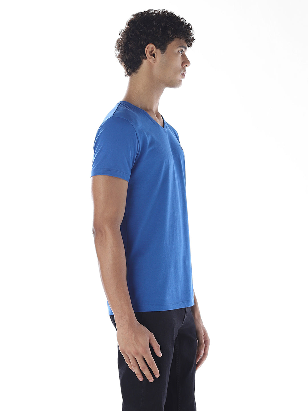 Cotton V-Neck T-shirt - Blue