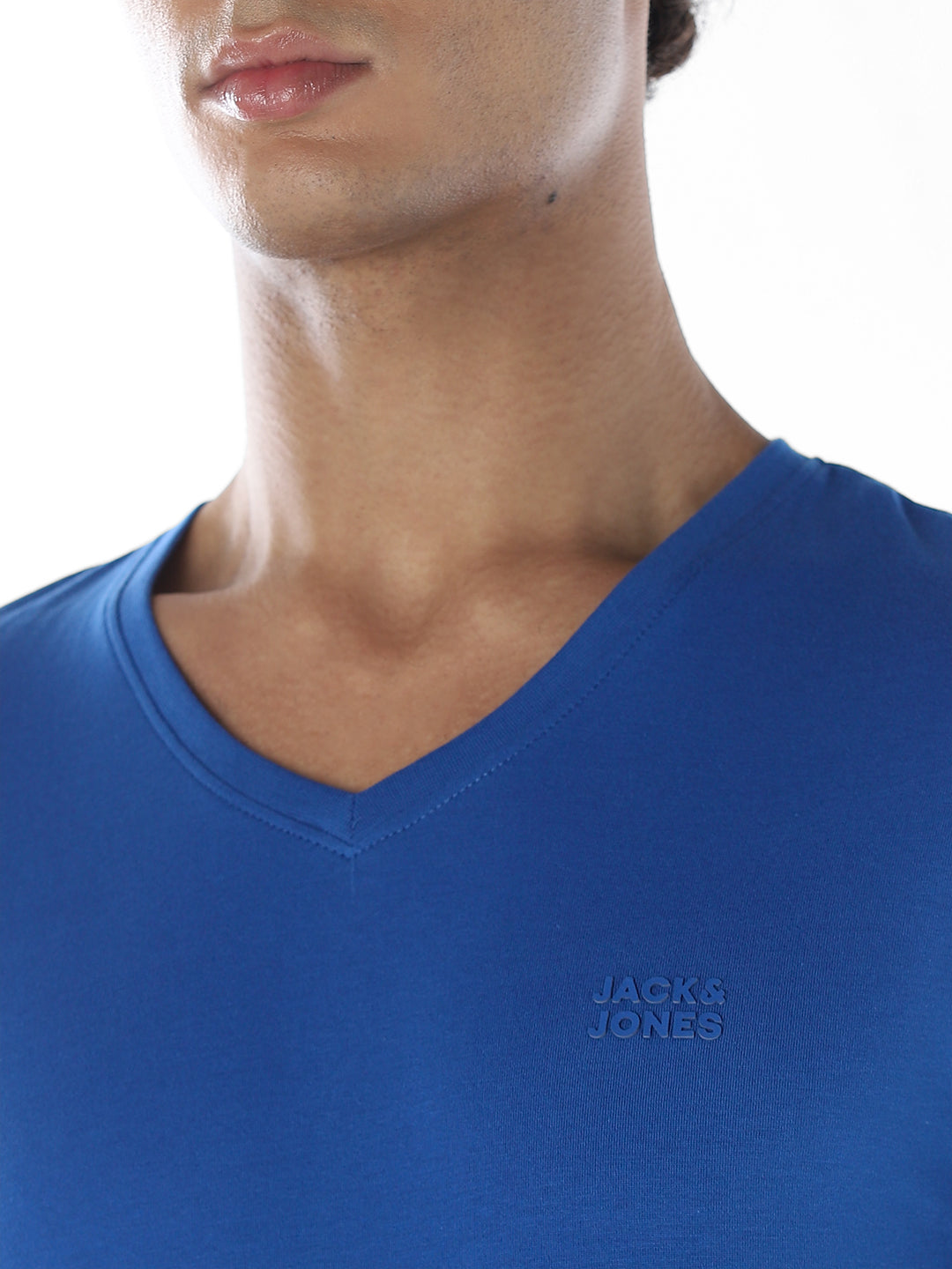 Cotton V-Neck T-shirt - Blue