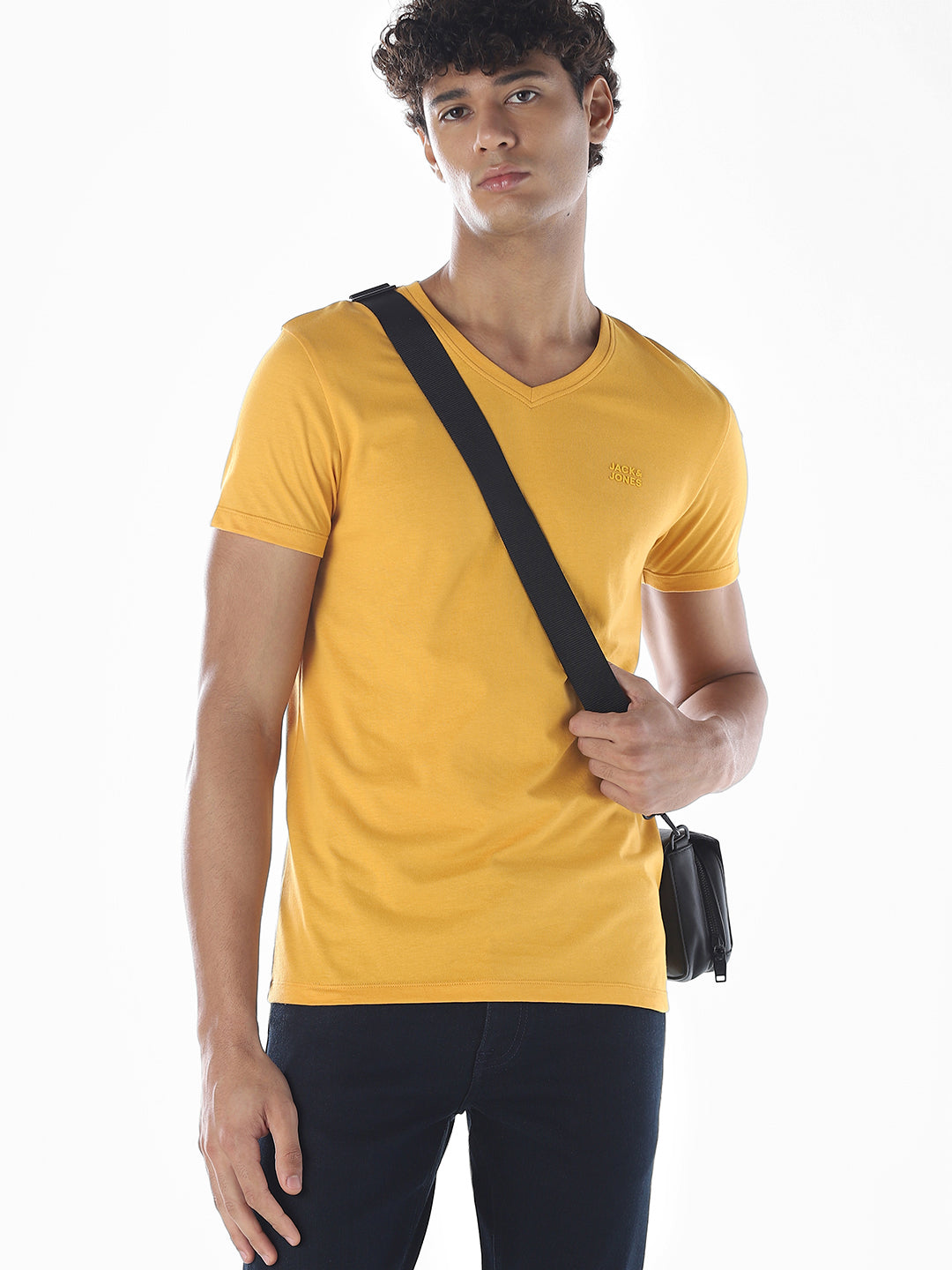 Cotton V-Neck T-shirt - Yellow - S