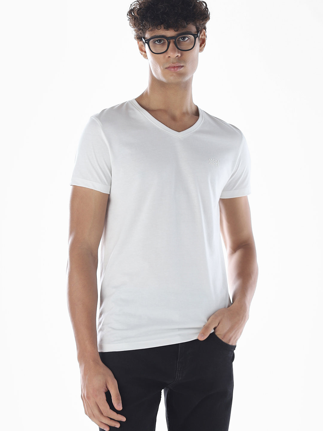 Cotton V-Neck T-shirt - White - S
