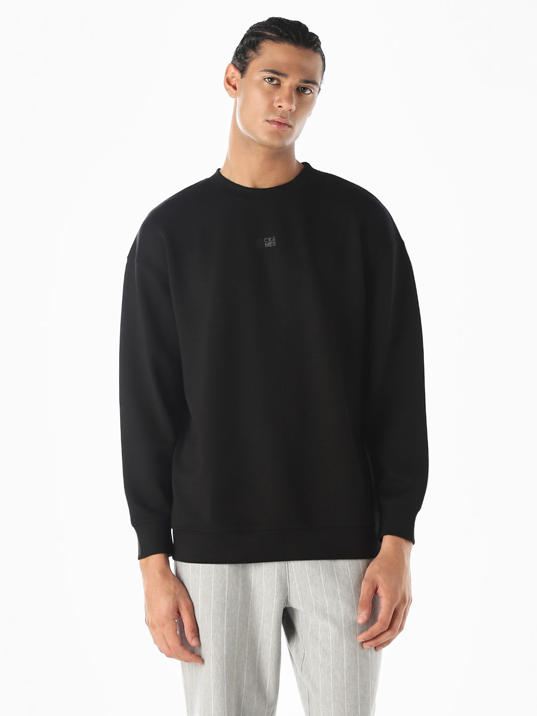Logo Print Oversized Sweatshirt- Black
