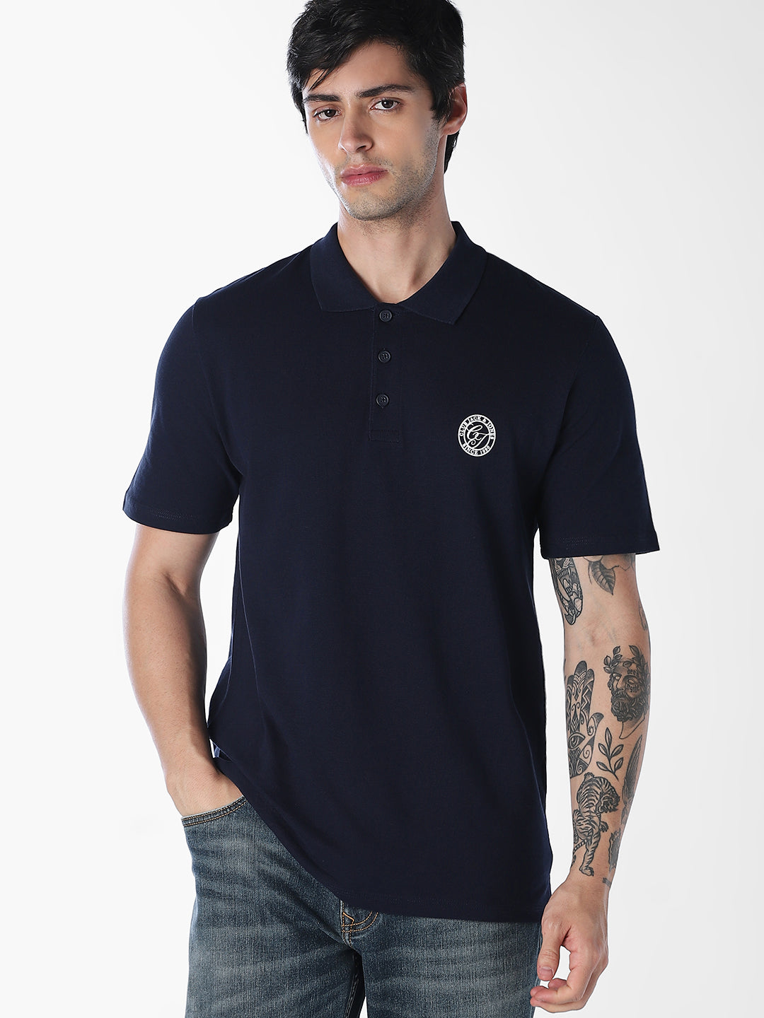 Navy Blue Regular Fit Cotton Polo - S