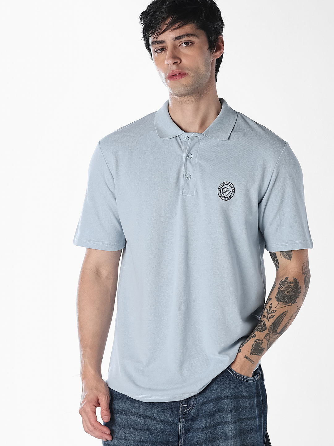 Light Blue Regular Fit Cotton Polo - S