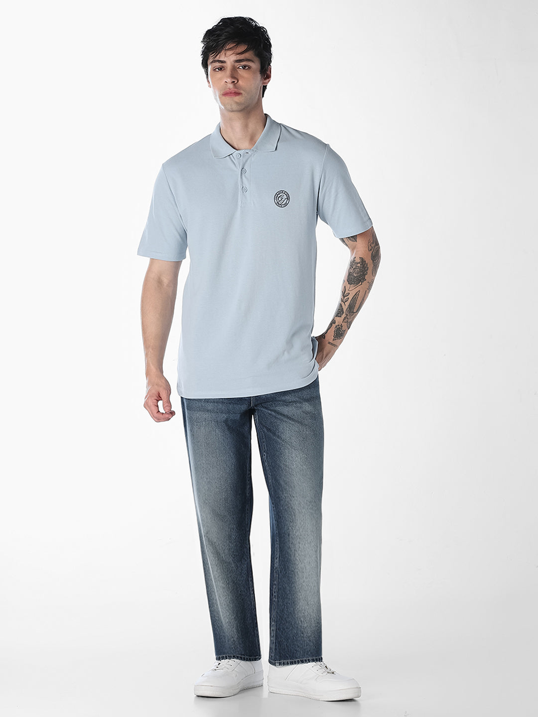 Light Blue Regular Fit Cotton Polo