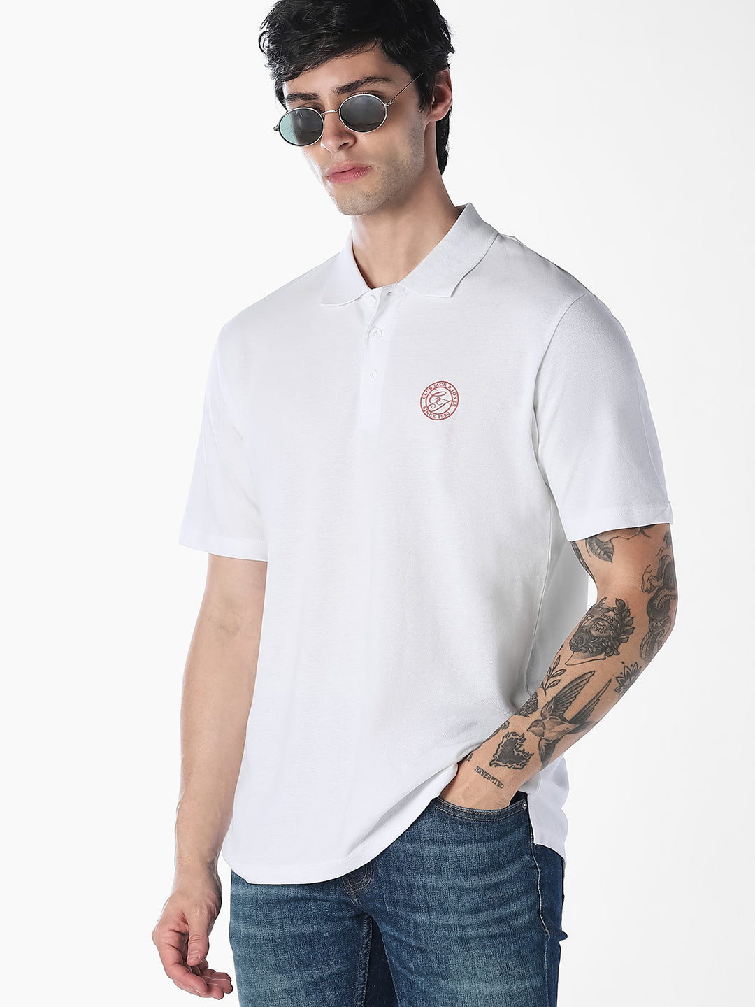 White Regular Fit Cotton Polo - S
