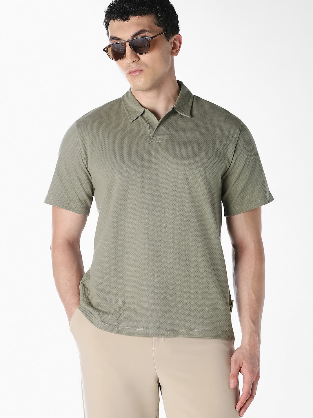 Jacquard Structured Polo - Green - L