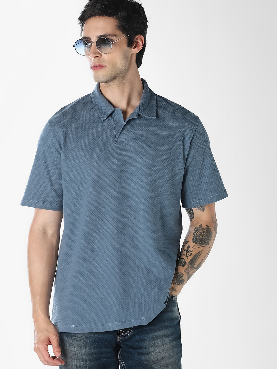 Jacquard Structured Polo - Blue - S