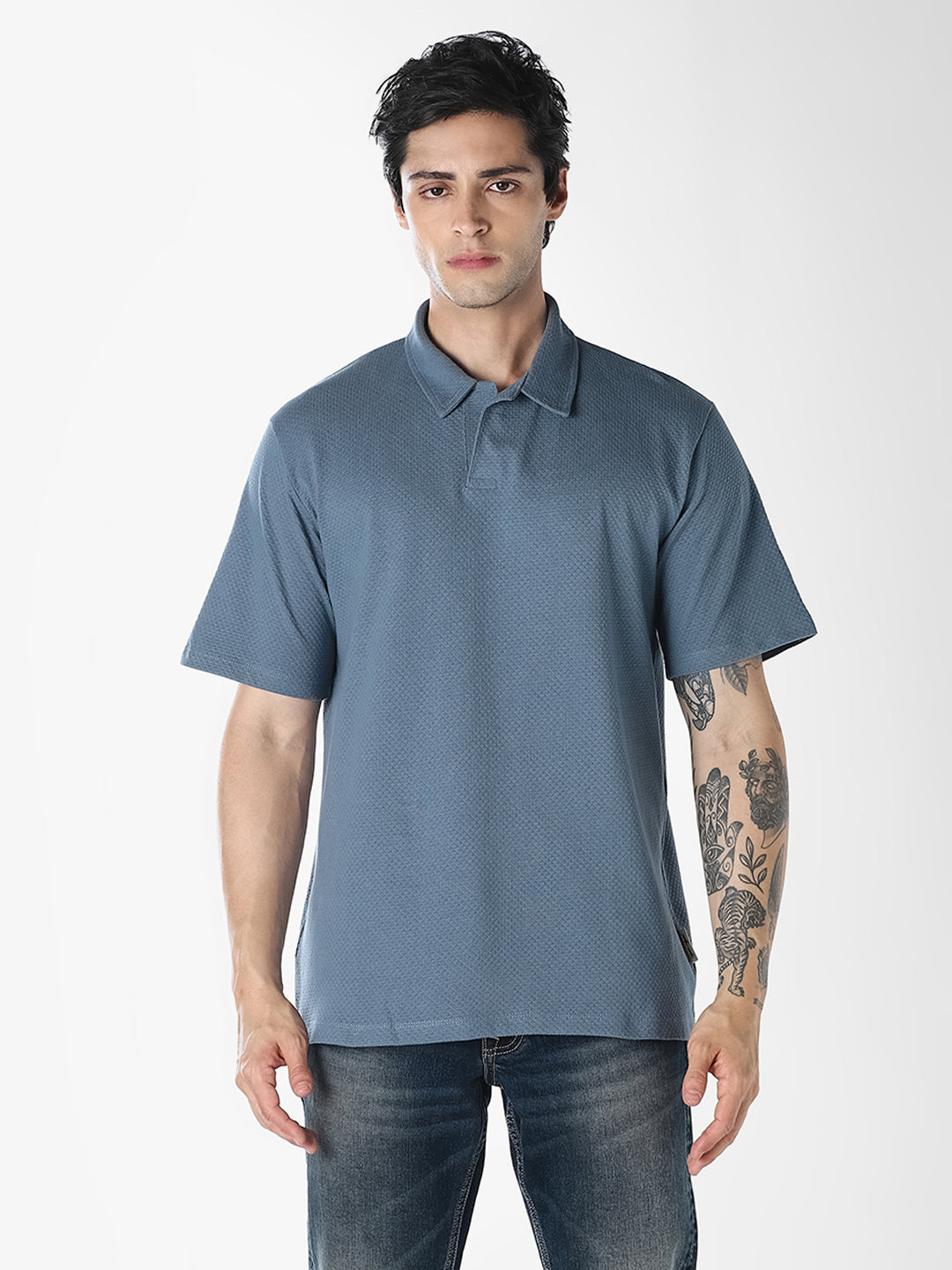 Jacquard Structured Polo - Blue