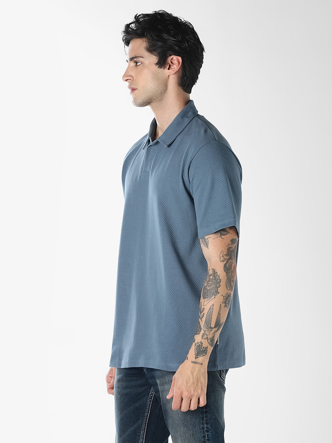 Jacquard Structured Polo - Blue