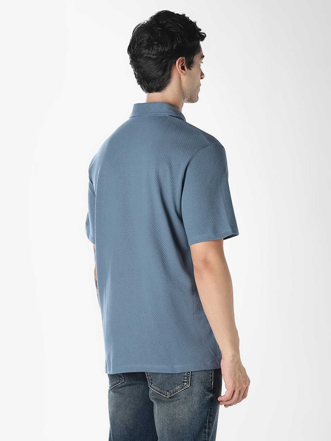 Jacquard Structured Polo - Blue