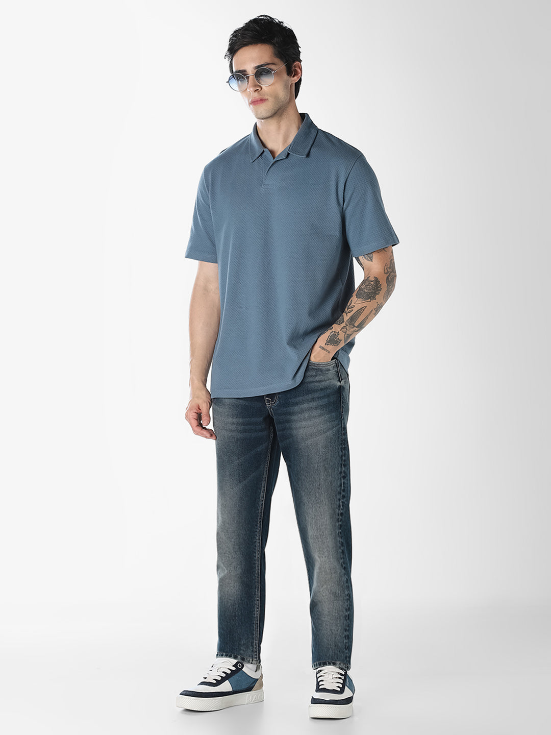 Jacquard Structured Polo - Blue