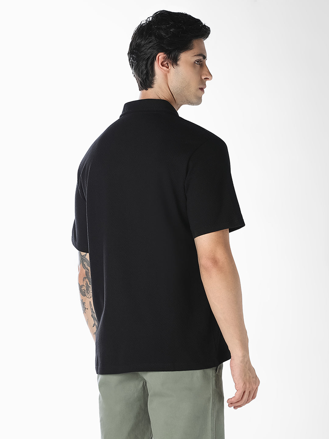 Jacquard Structured Polo - Black