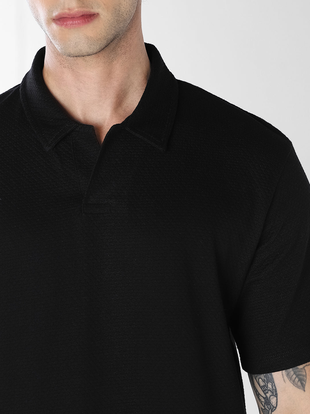 Jacquard Structured Polo - Black