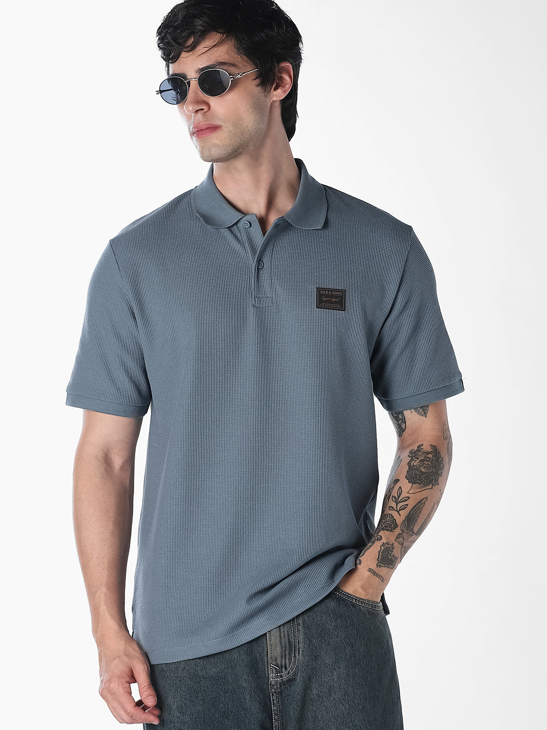 Textured Regular Fit Polo - Blue - S