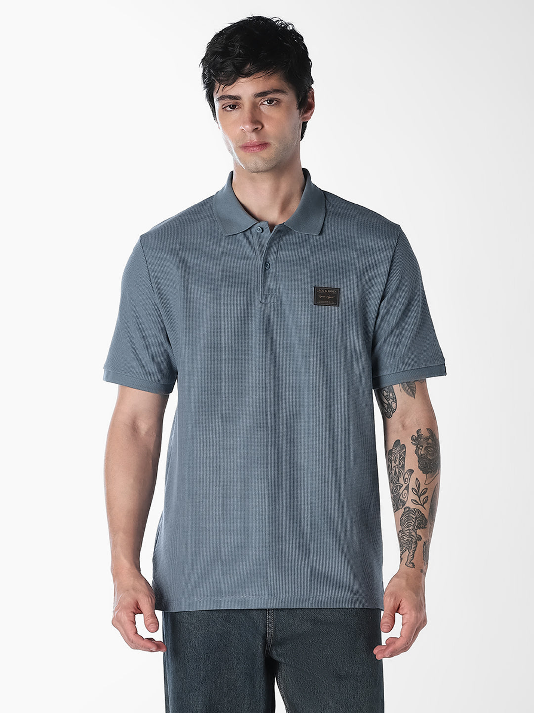 Textured Regular Fit Polo - Blue