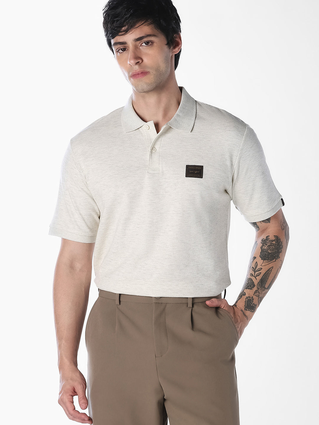 Textured Regular Fit Polo - Off-White - S