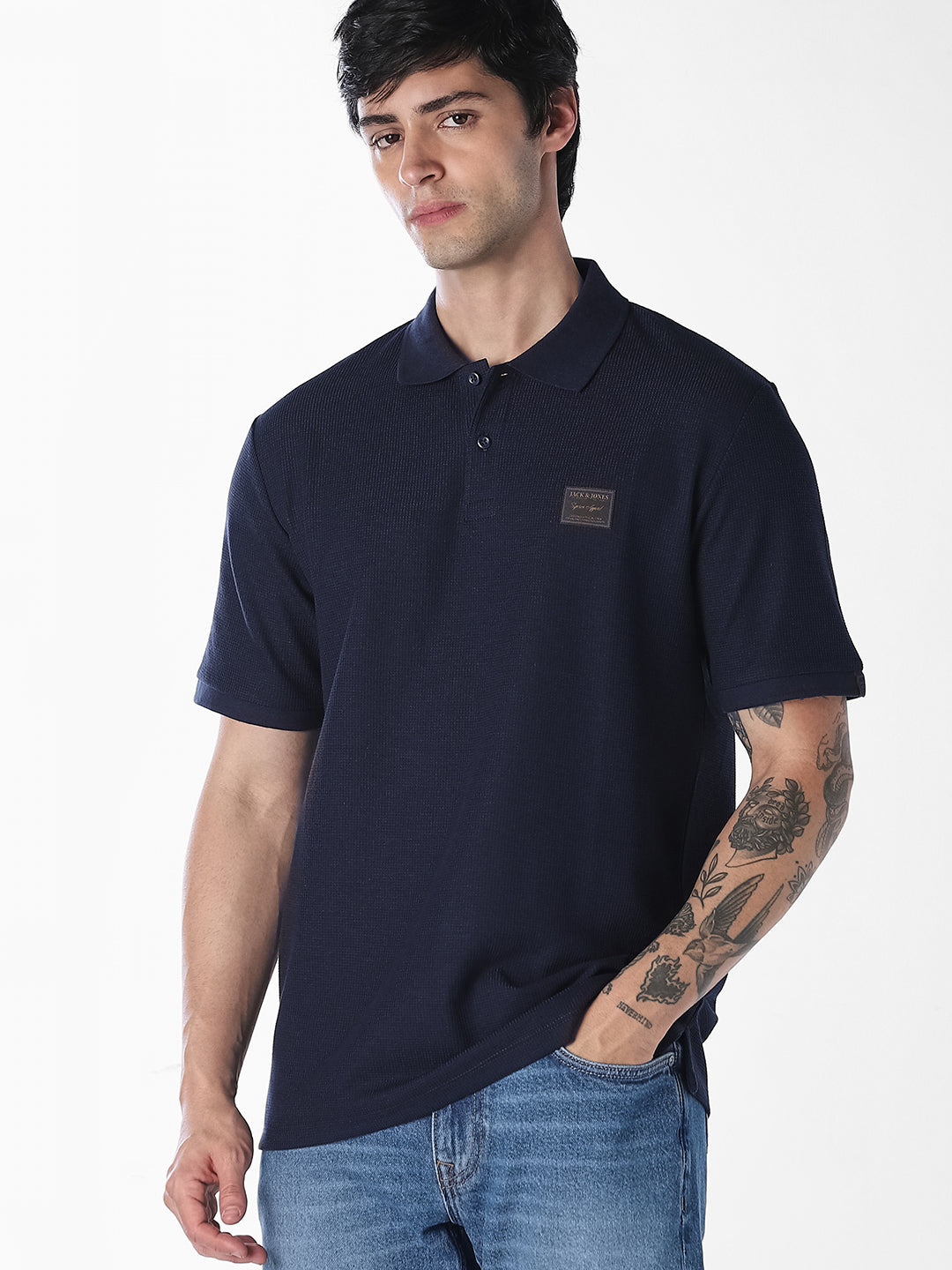 Textured Regular Fit Polo - Navy Blue - S