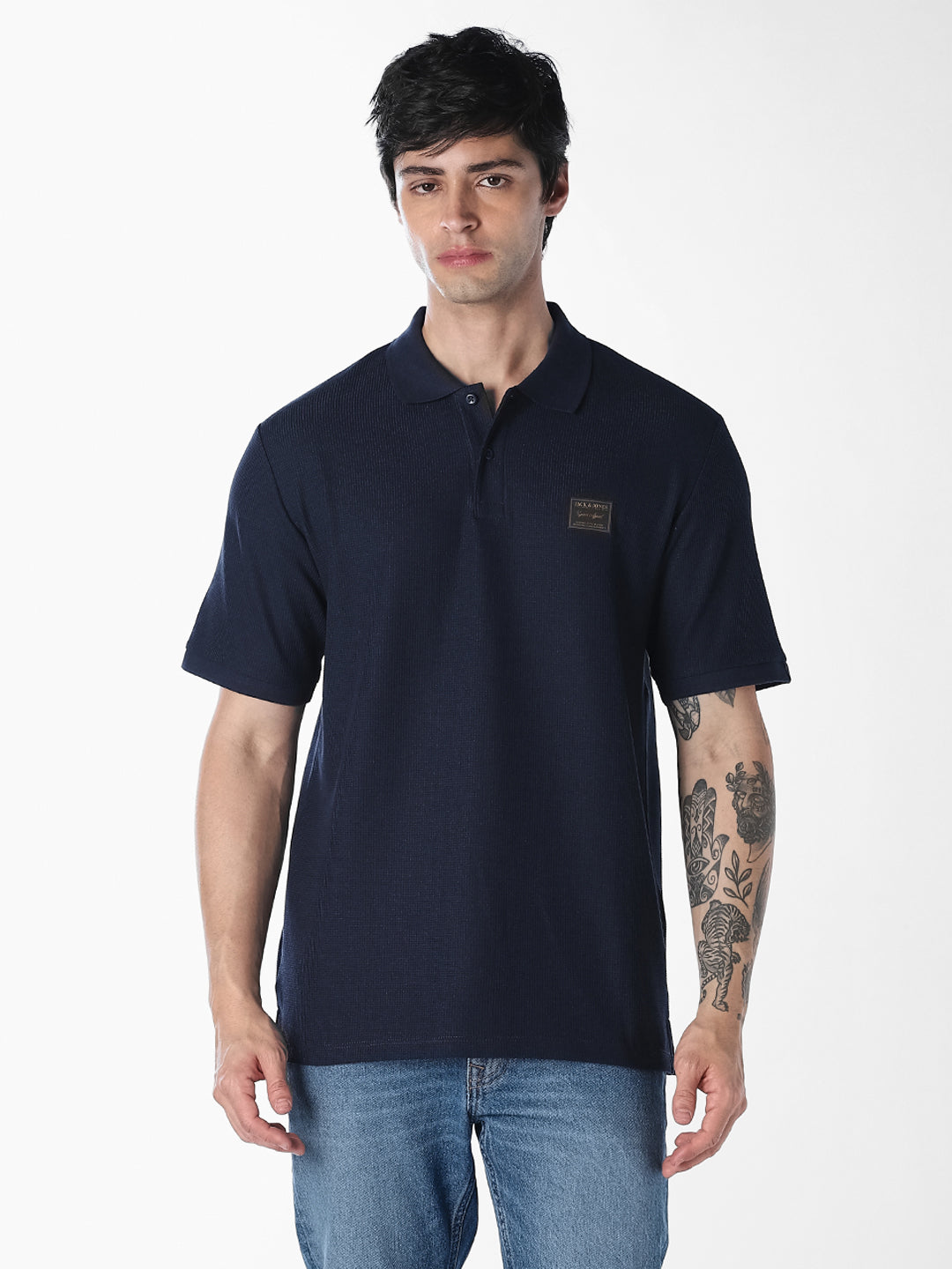 Textured Regular Fit Polo - Navy Blue