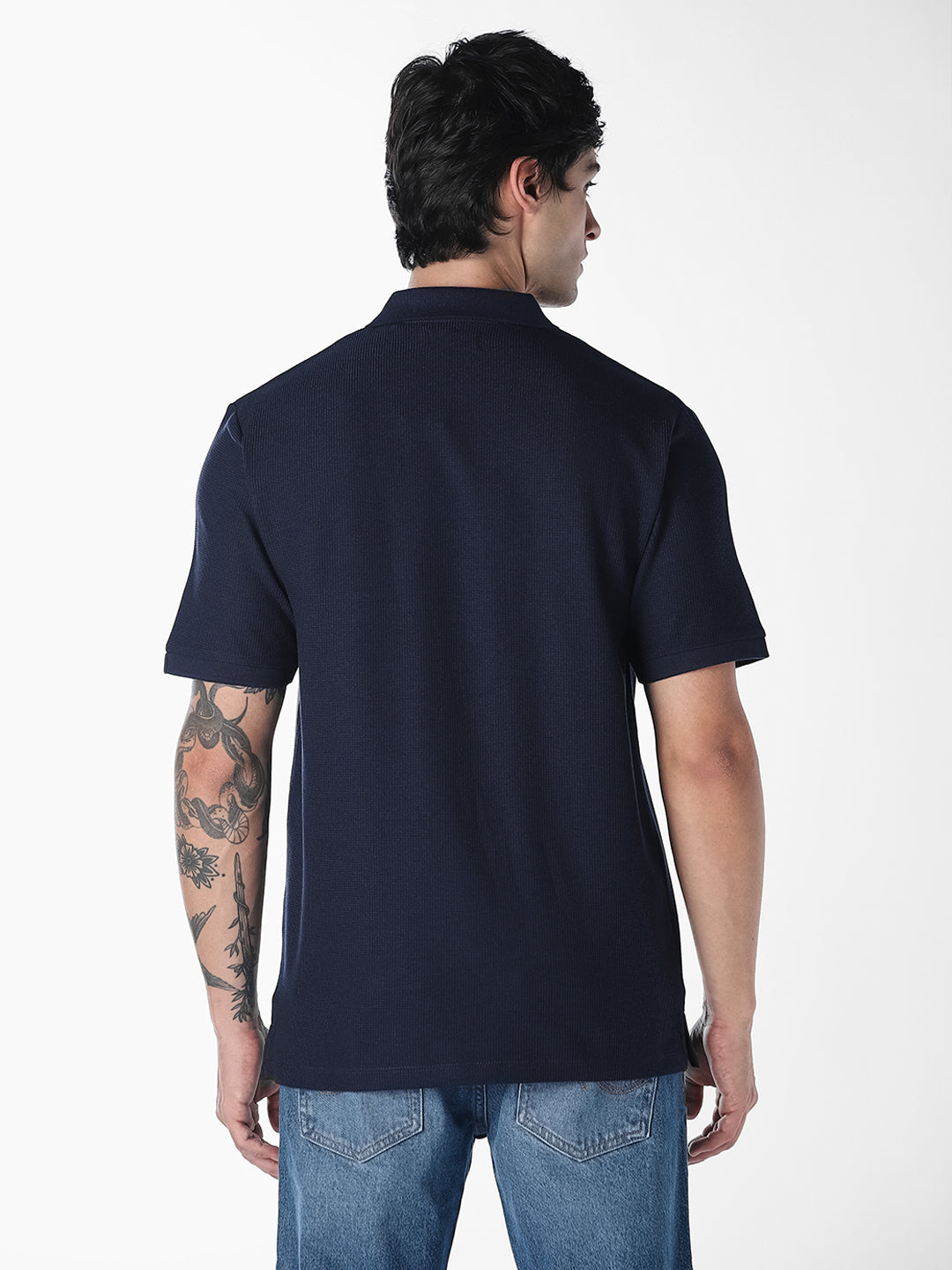 Textured Regular Fit Polo - Navy Blue