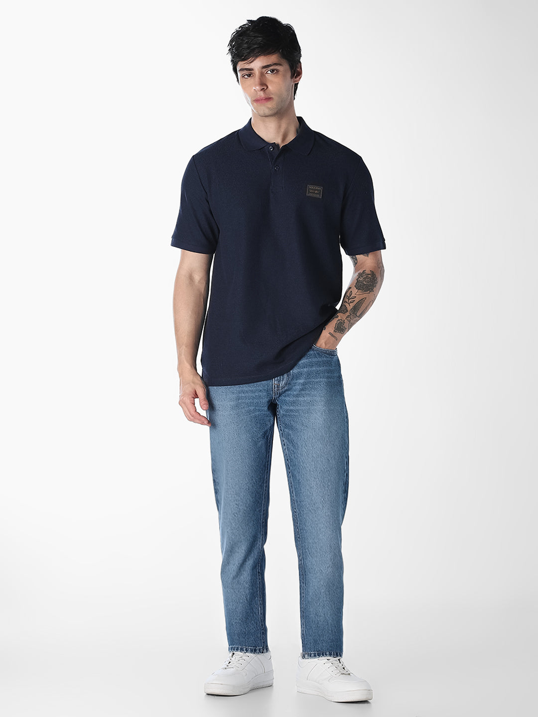 Textured Regular Fit Polo - Navy Blue