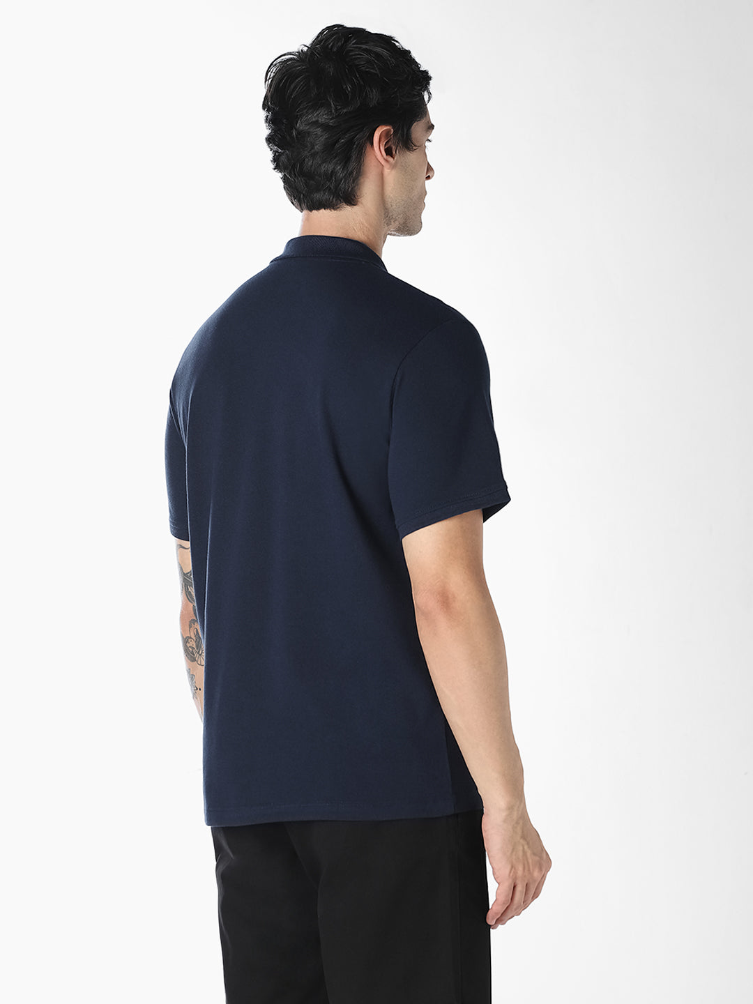 Navy Blue Logo Print  Organic Cotton Polo