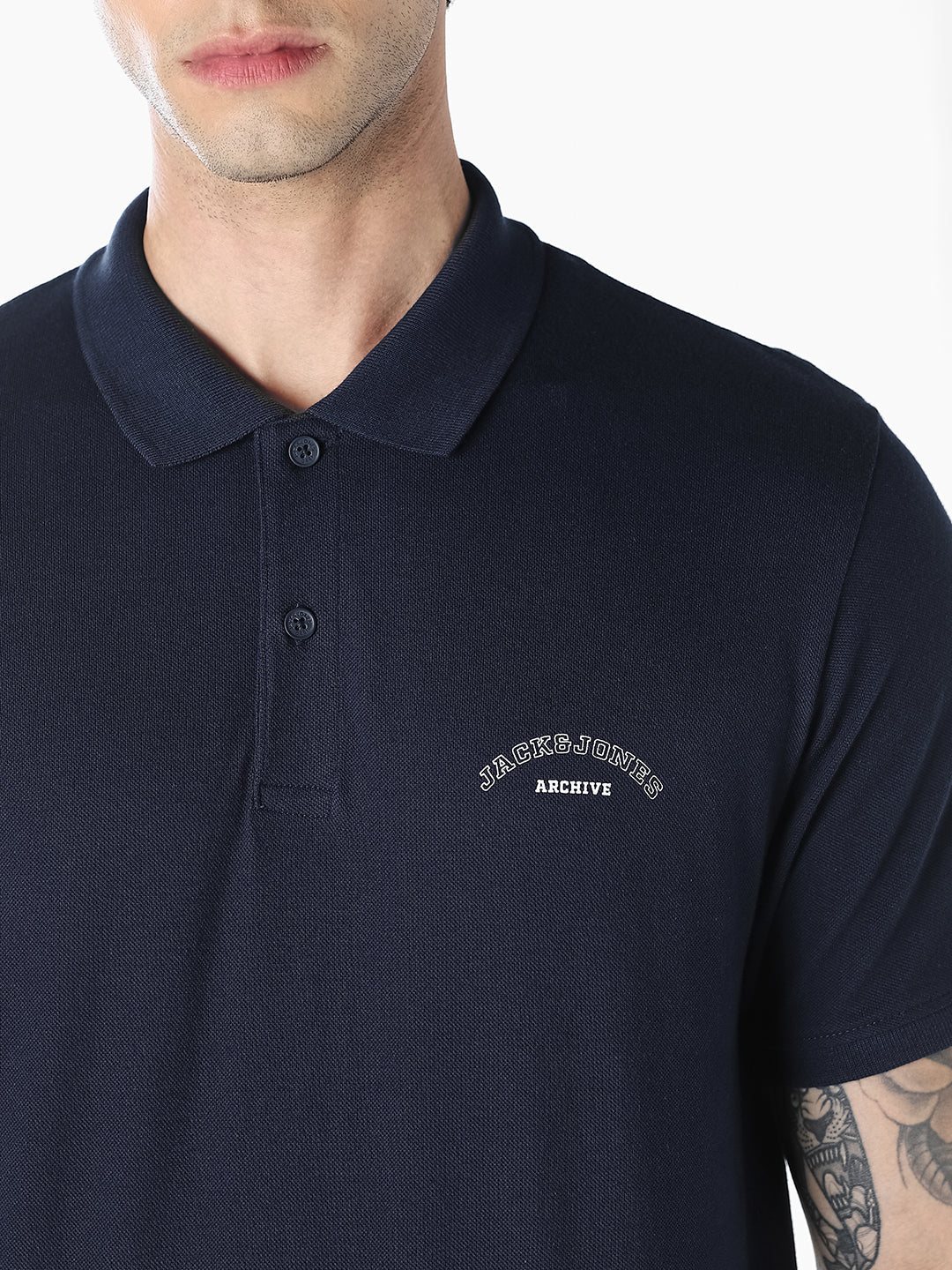 Navy Blue Logo Print  Organic Cotton Polo