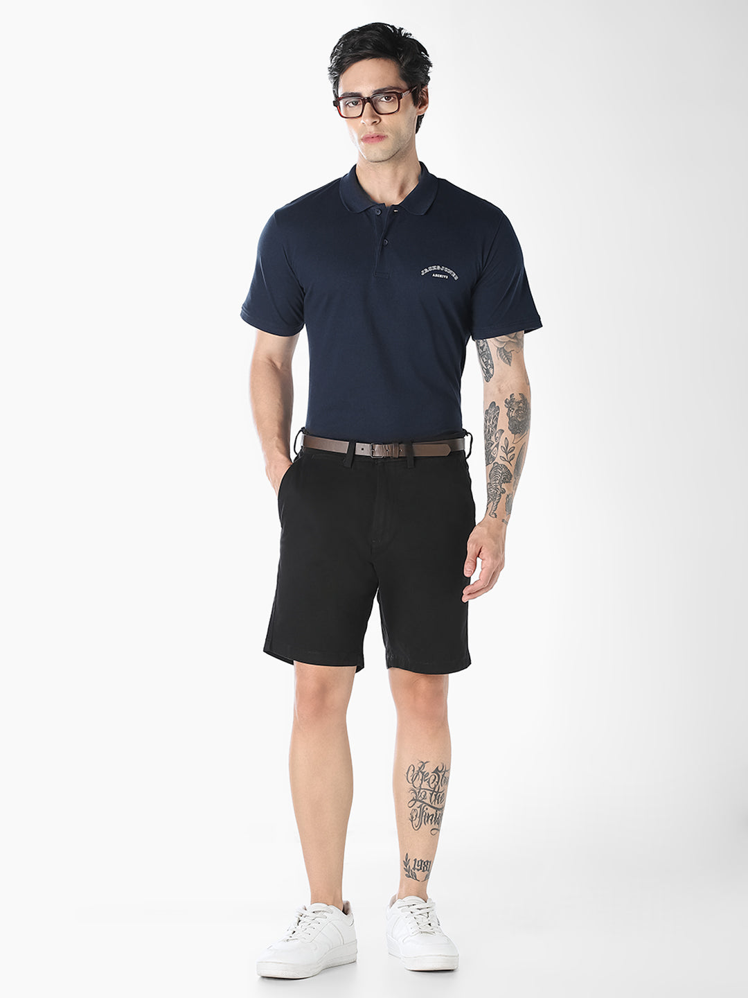 Navy Blue Logo Print  Organic Cotton Polo