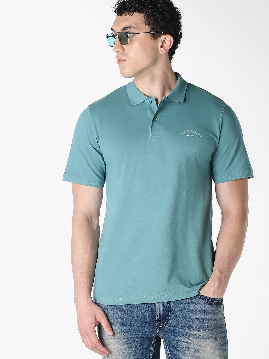 Blue Logo Print Organic Cotton Polo - M
