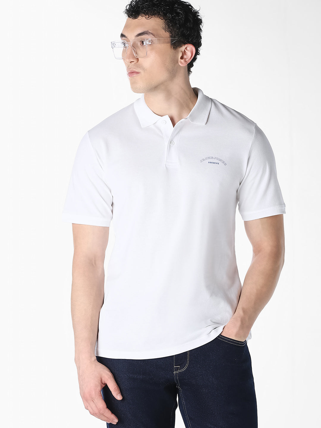 White Logo Print Organic Cotton Polo - L