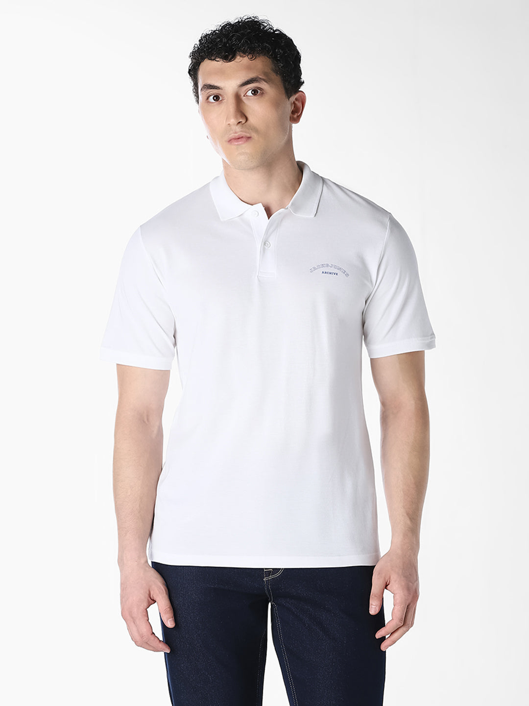 White Logo Print Organic Cotton Polo
