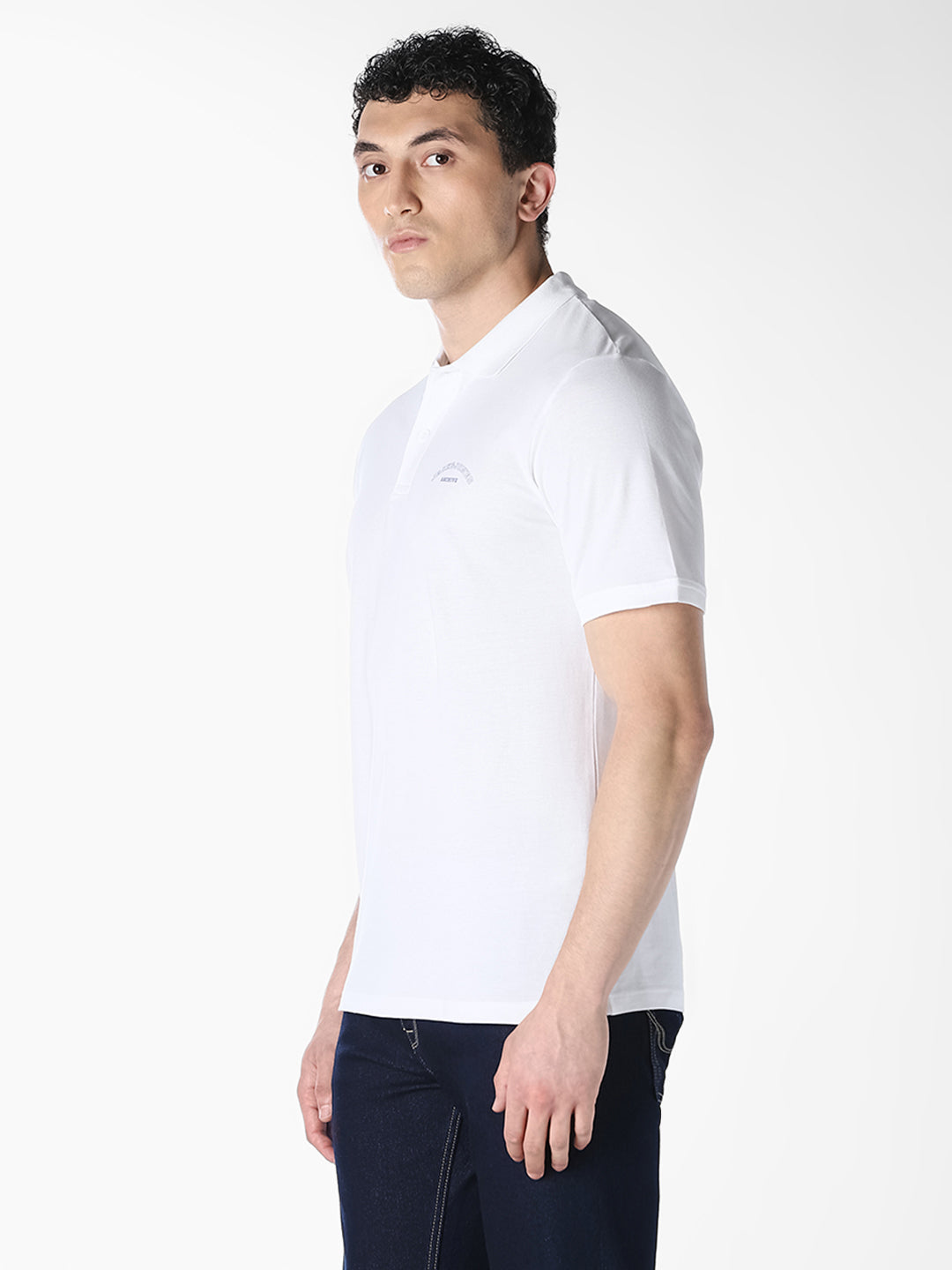 White Logo Print Organic Cotton Polo