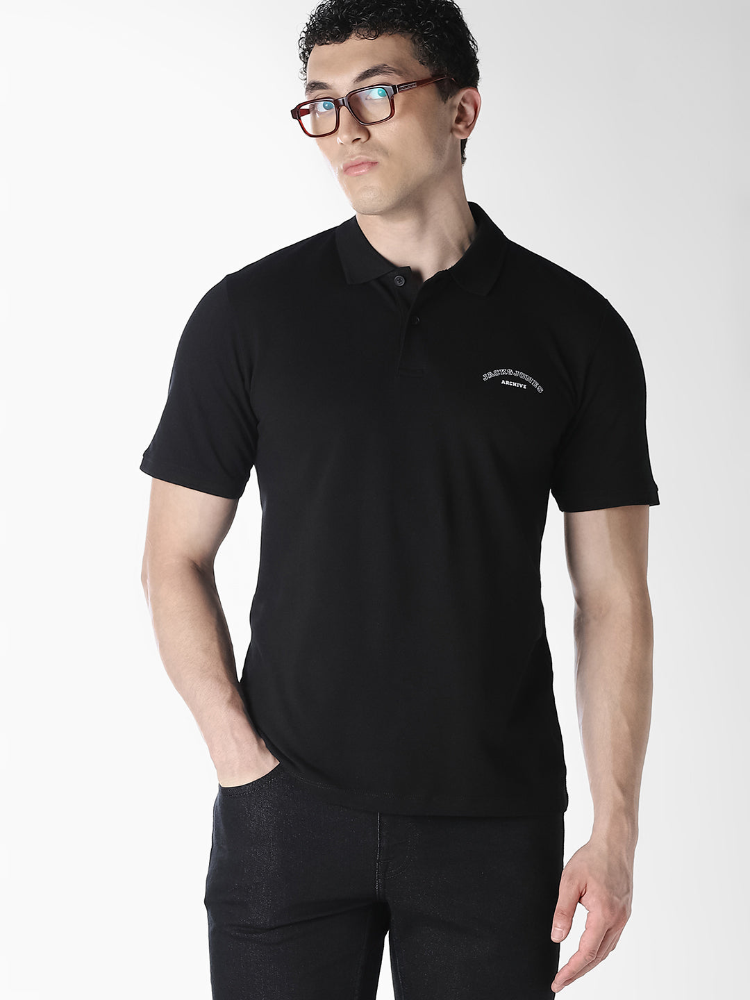 Black Logo Print Organic Cotton Polo - M