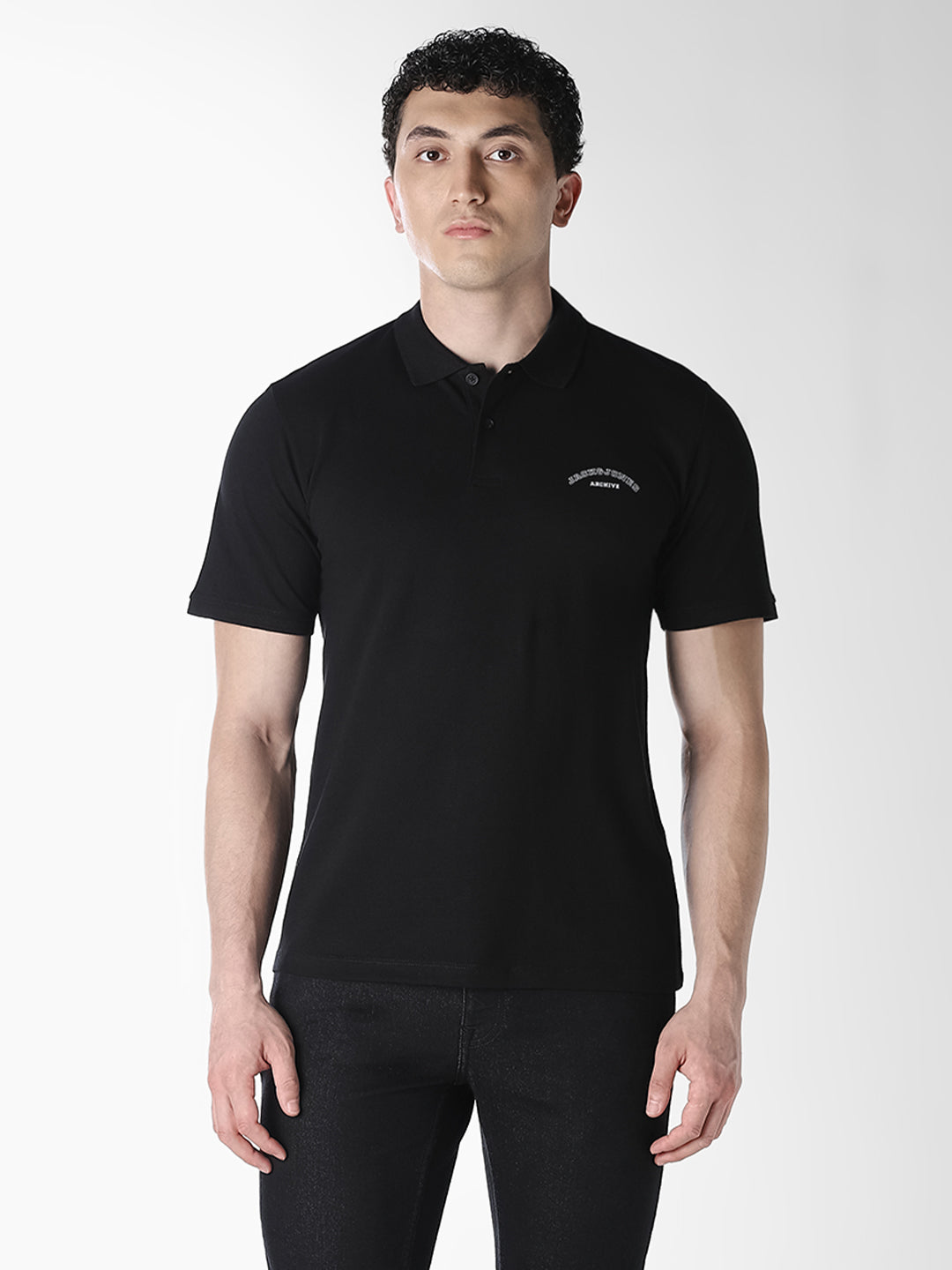 Black Logo Print Organic Cotton Polo