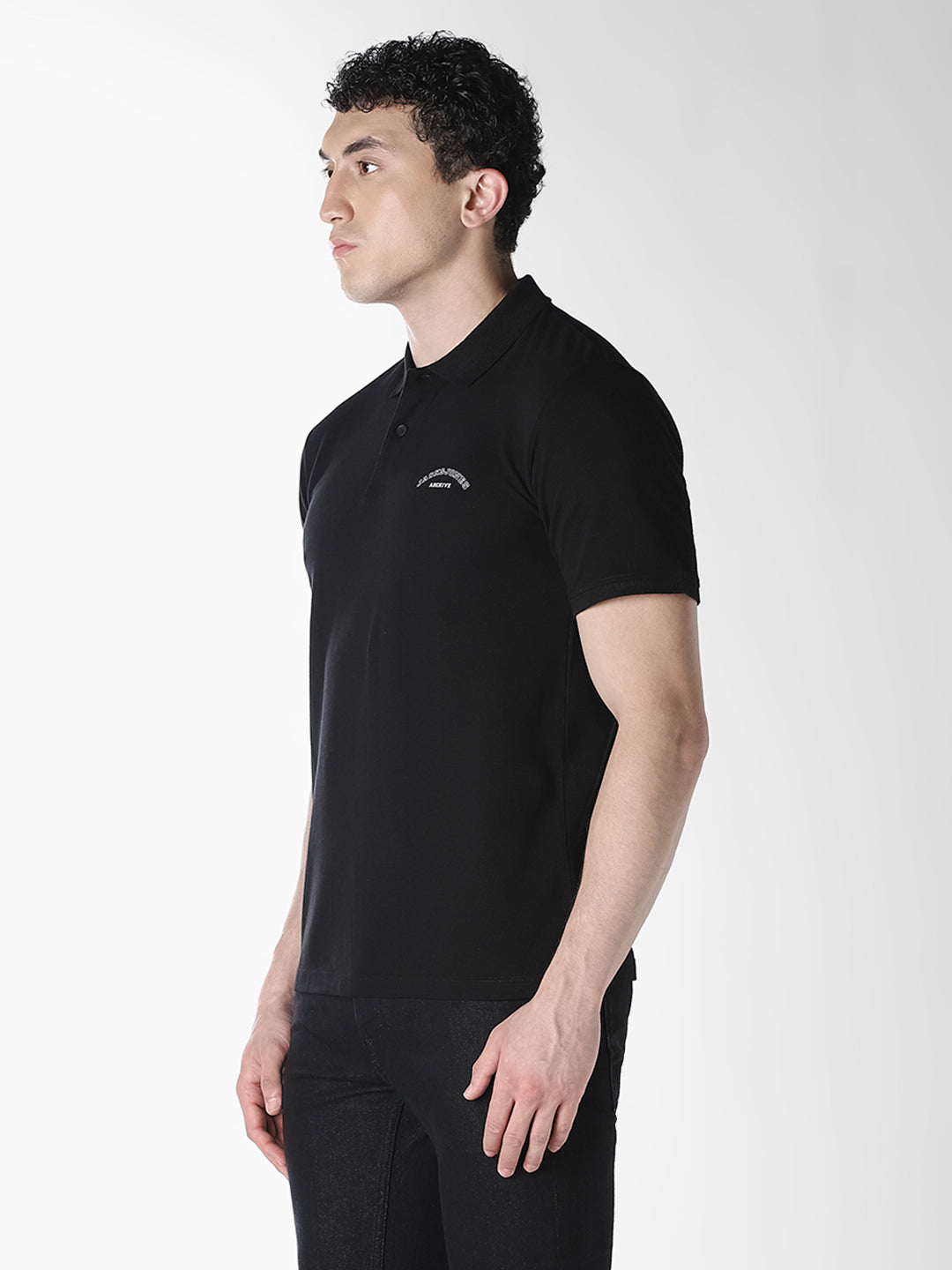 Black Logo Print Organic Cotton Polo