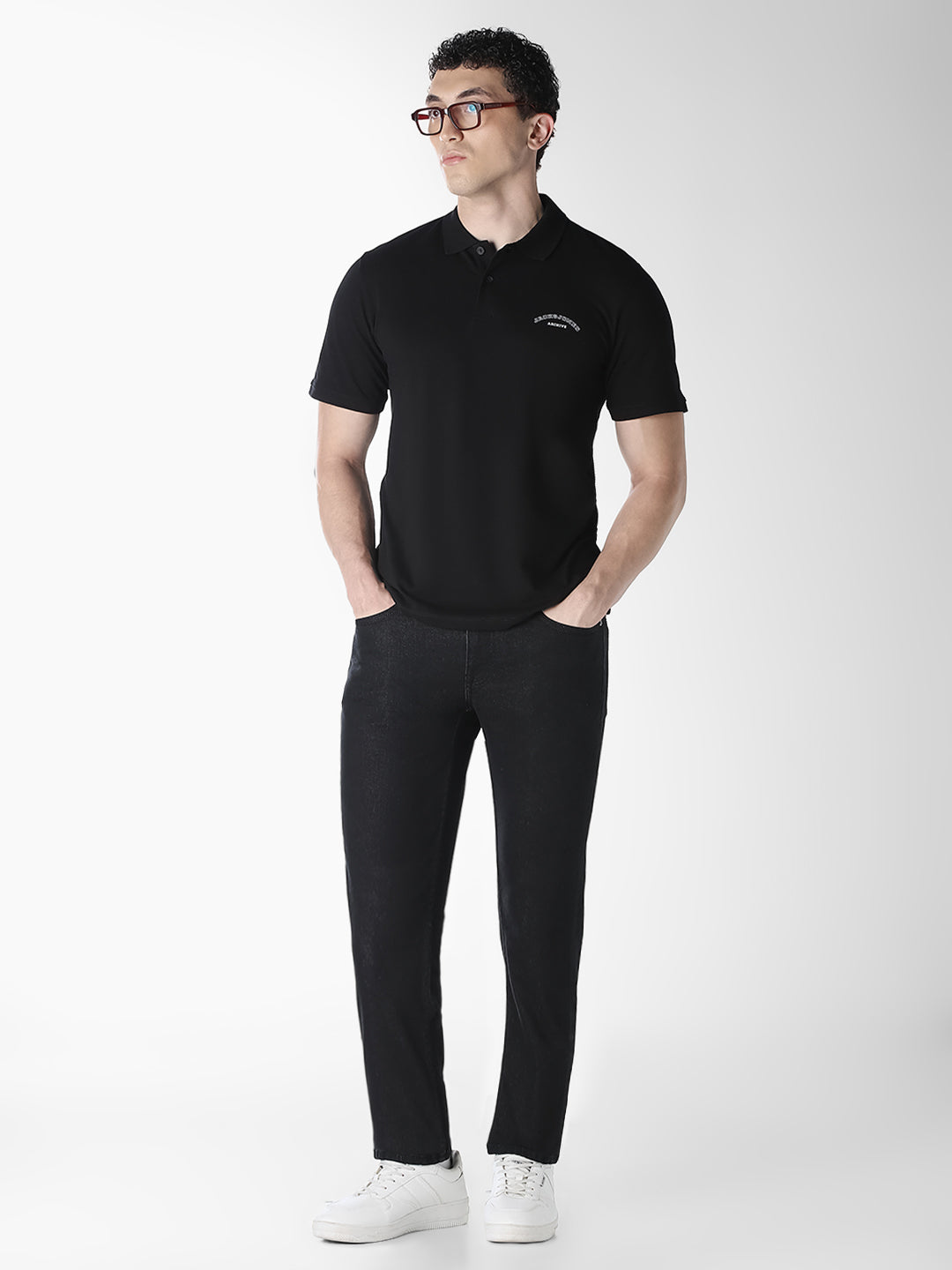 Black Logo Print Organic Cotton Polo