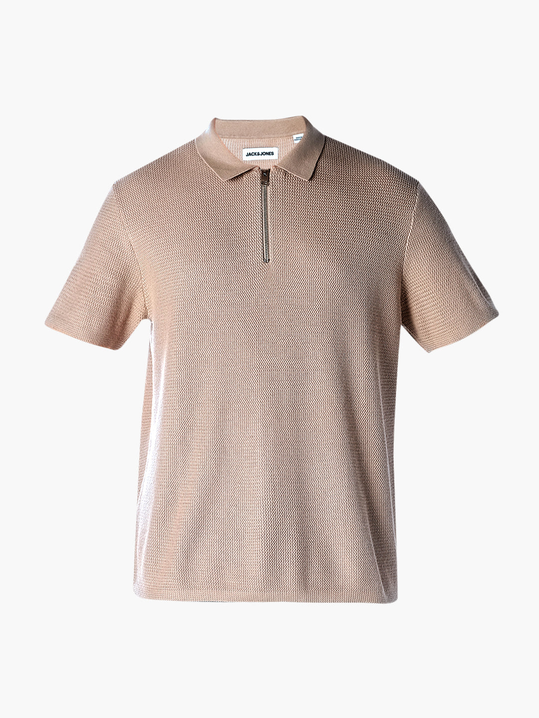 Beige Short Sleeved Textured Knit Polo