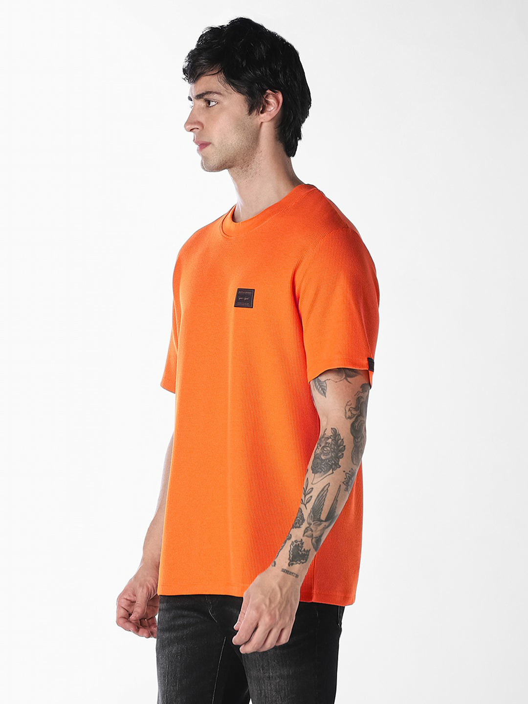 Orange Chest Patch Crew Neck T-shirt
