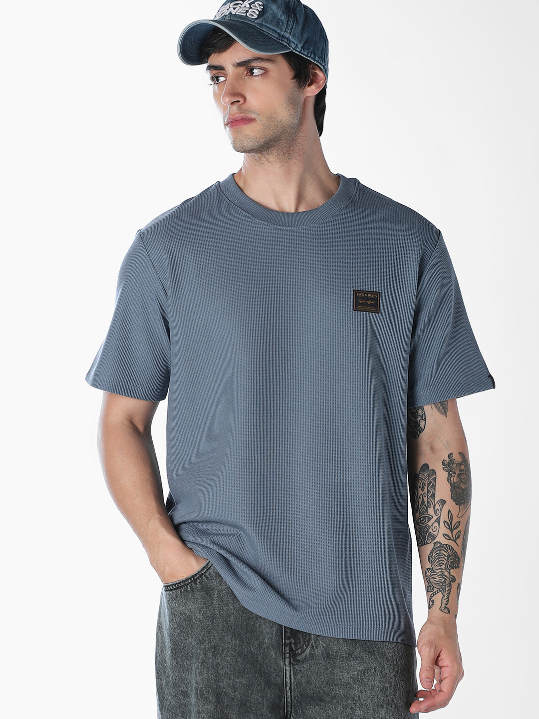 Blue Chest Patch Crew Neck T-shirt - S