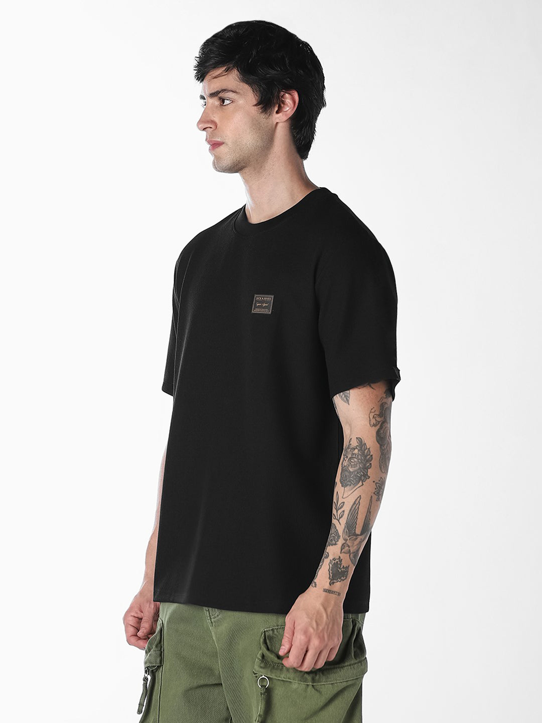 Black Chest Patch Crew Neck T-shirt