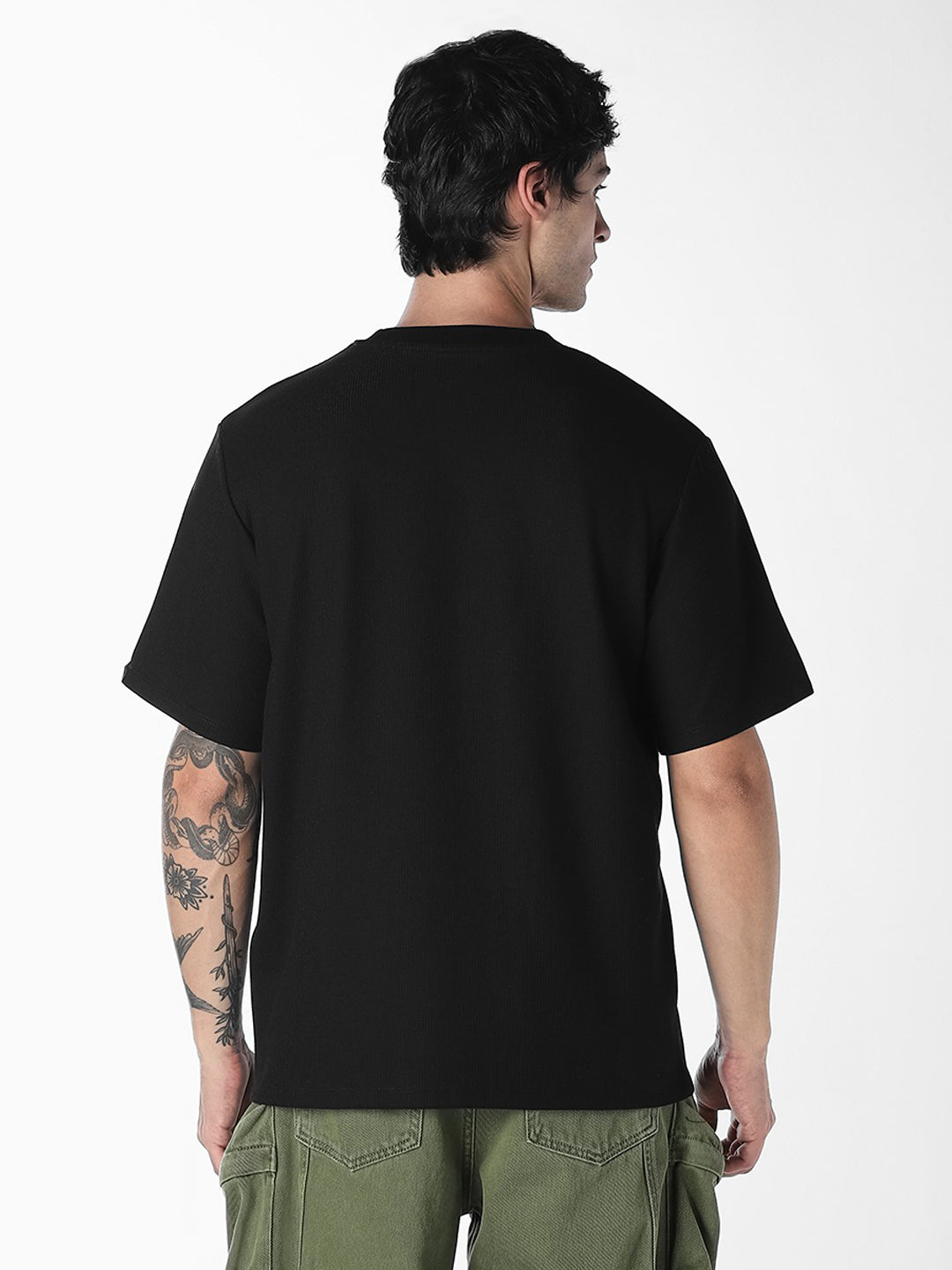 Black Chest Patch Crew Neck T-shirt