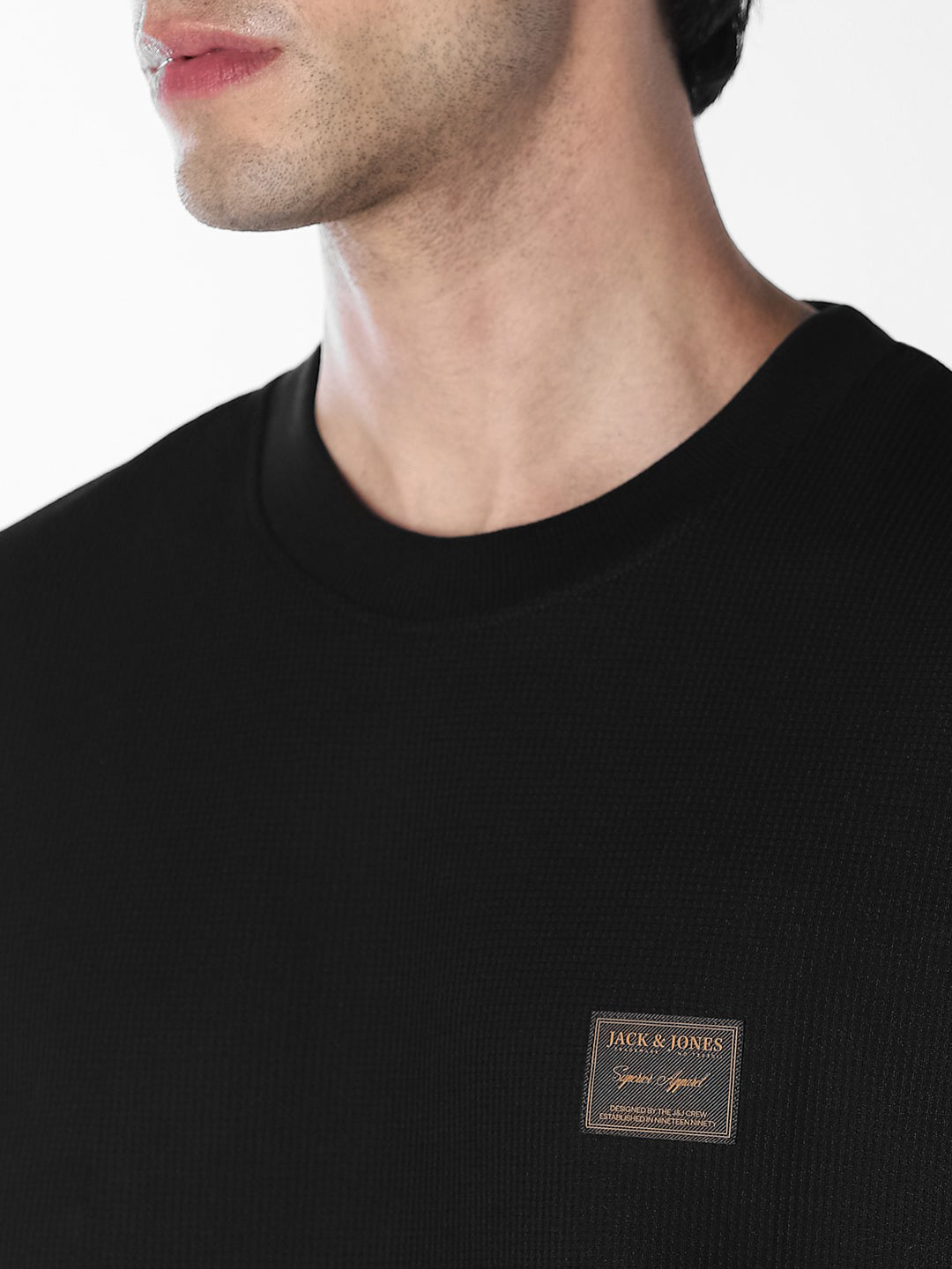 Black Chest Patch Crew Neck T-shirt