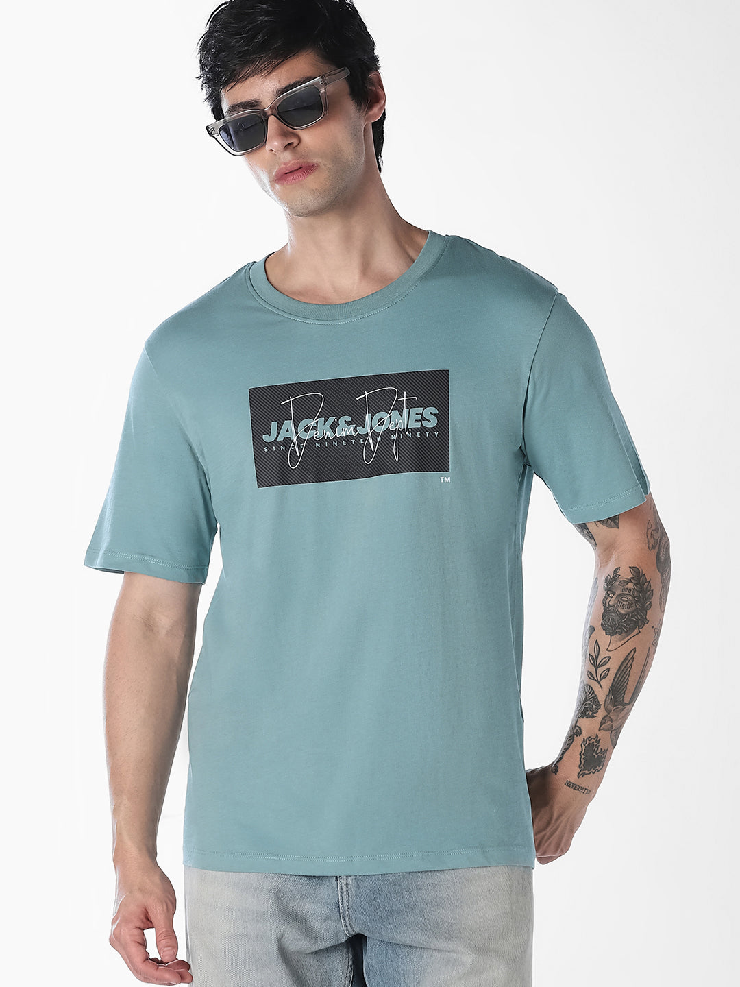 Blue Logo Print Cotton T-shirt - M